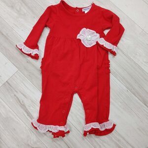 Just Blanks Floral Lace Like Cuffs And Ruffles Romper Jumper Baby Girls Size 12M
